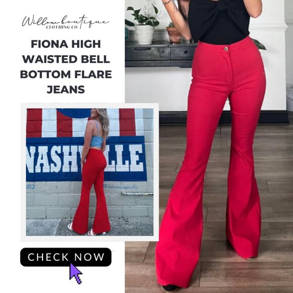 ✨ WILLOW BOUTIQUE | Fiona High Waisted Bell Bottom Flare Jeans - Picture 1 of 5